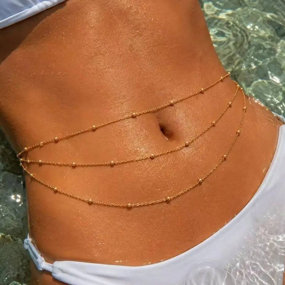 Body Jewelry Gold Plated - IngeSight.Z Cadena de Cintura con Cuentas